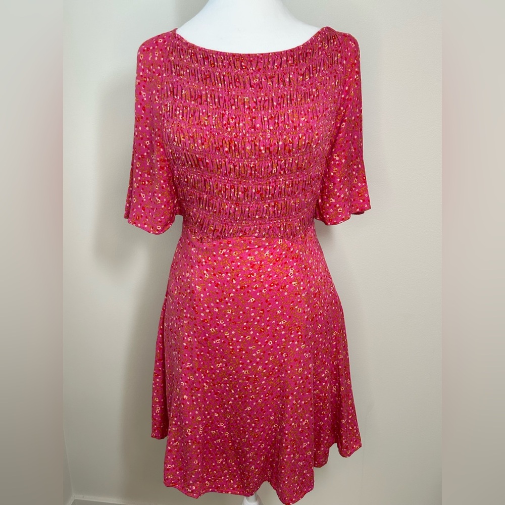Free People Pink Floral Smocked Mini Dress – Size S